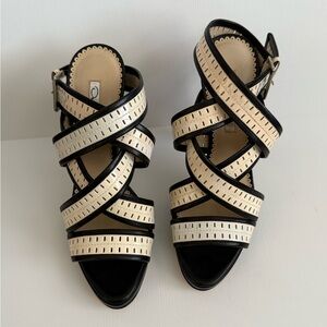 Oscar de la Renta Cream and Black Strappy Heels